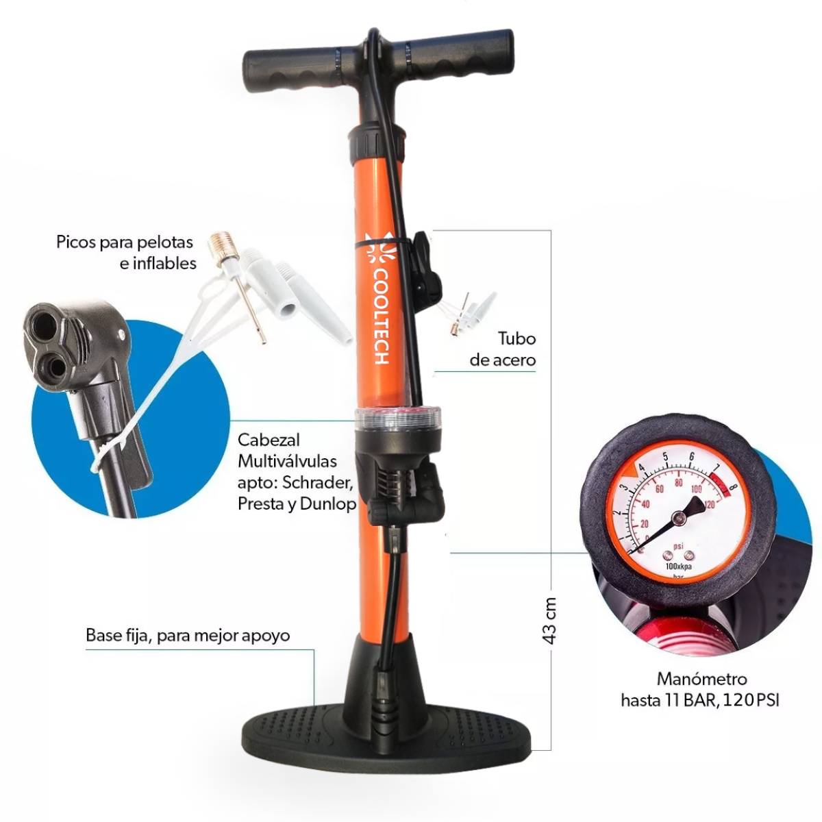 Inflador de Bicicleta con Manómetro 160 PSI Profesional | BeFresh - Imagen 2